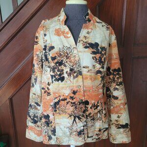Coldwater Creek Womens Floral Print Lightweight Jacket With Mandarin Collar - XL